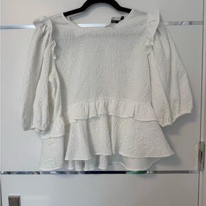 Zara Cream Textured Blouse with Ruffles